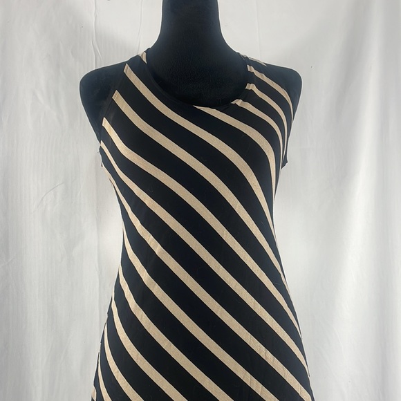 Stripe Black,Cream, MIdi dress, open back, V slit up front, Small - Picture 5 of 9